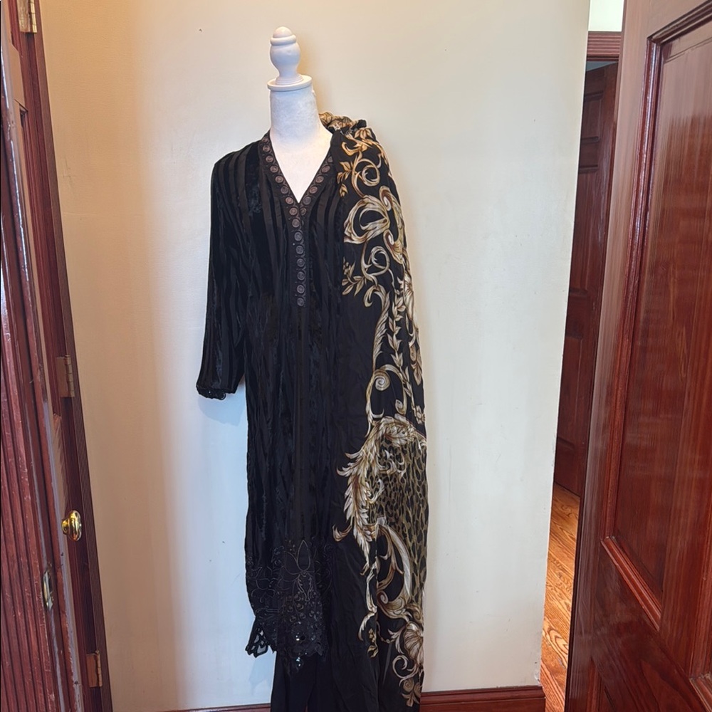 Elegant Black and Gold Embroidered Dress Maria b large size